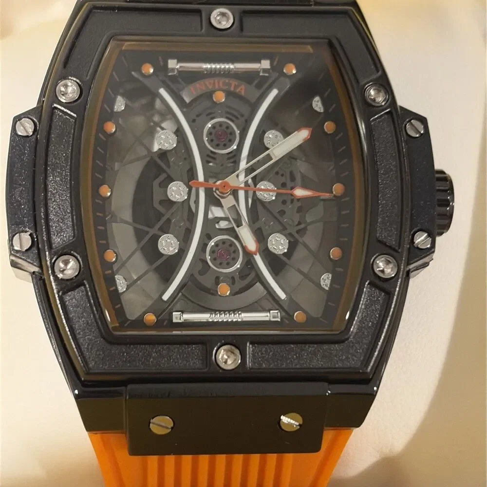 Invicta S1 Rally I Mens WATCH Black Skeleton Dial Orange Silicon Quartz69842 New